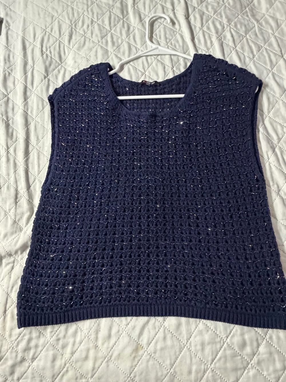 Kiind OF Vtg Rare Navy Crochet Knit Sleeveless Top Beaded Size S sleeveless